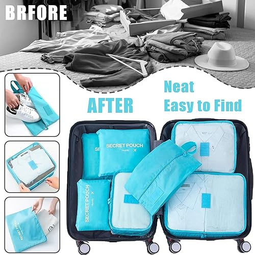 Vista 6 de INVODA 7 cubos de embalaje de varios tamaños para maletas de viaje, bolsas organizadoras, bolsas de viaje ligeras (azul cielo)