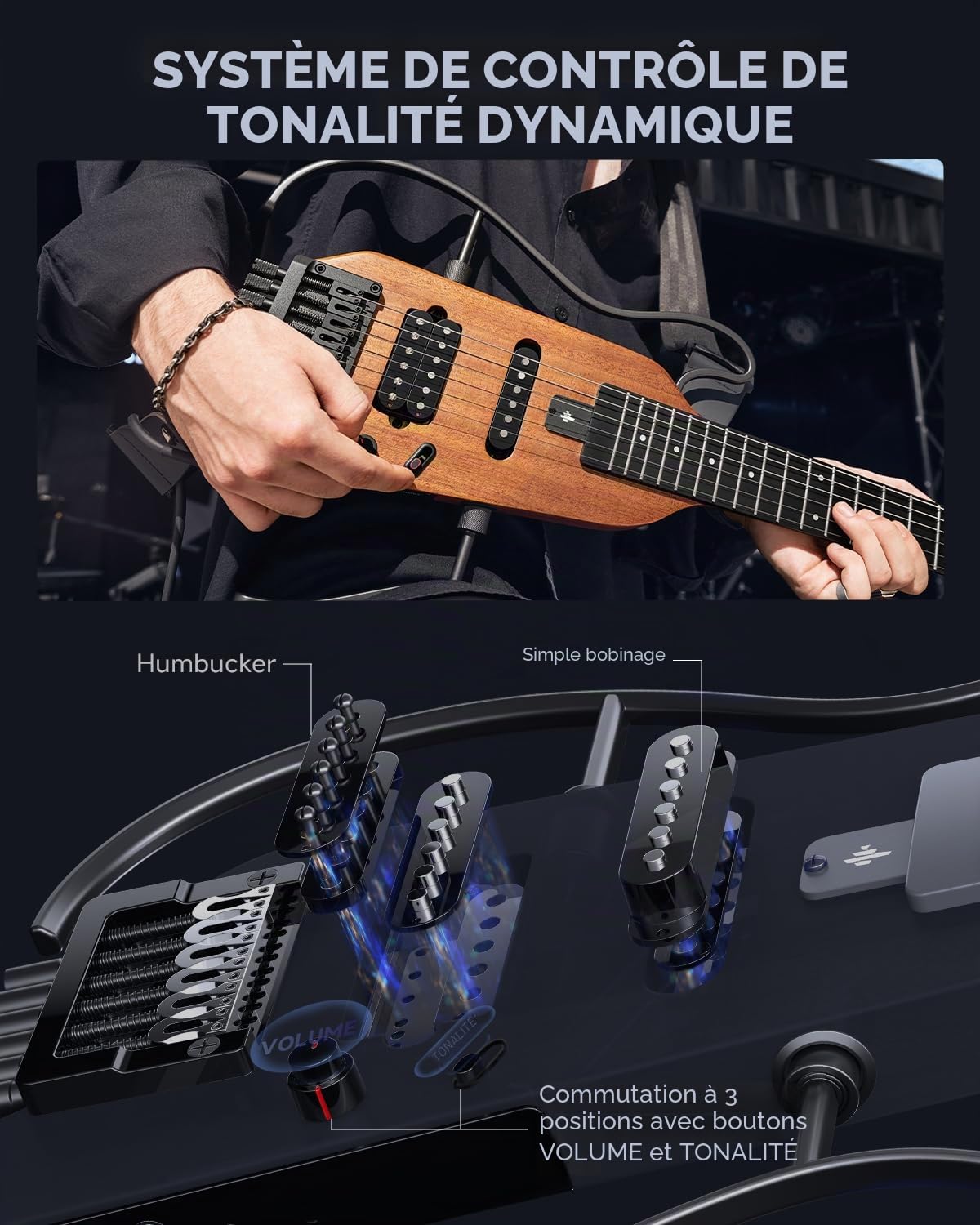 Donner HUSH-X Kit de Guitare Électrique - Guitare Headless Ultralégère, Idéale pour les Voyages et l'Entraînement, Corps en Acajou Massif avec Cadres Faciles à Assembler, Tous les Accessoires, Naturel