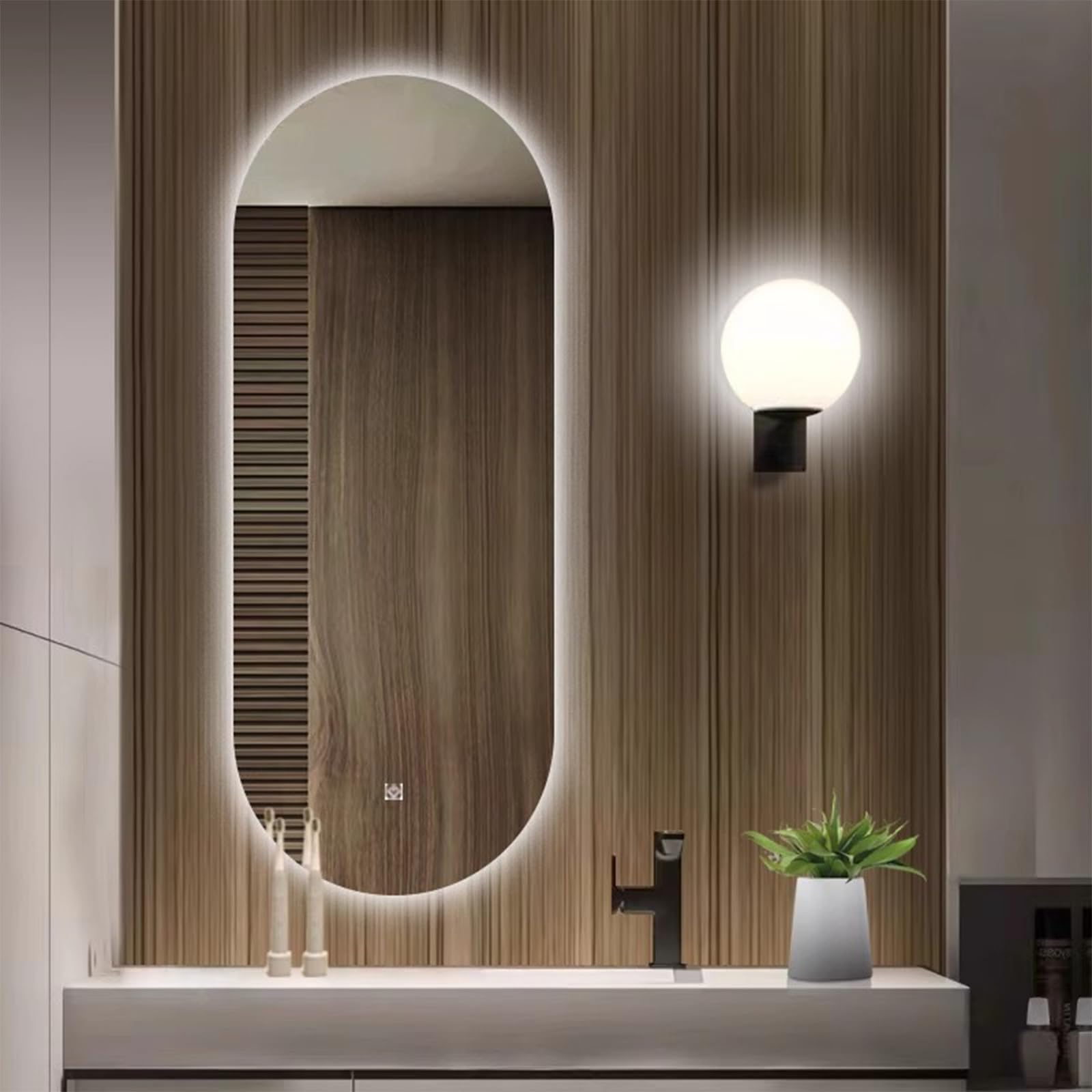 Miroir de salle de bain ovale à LED 50x90cm avec éclairage 3 couleurs