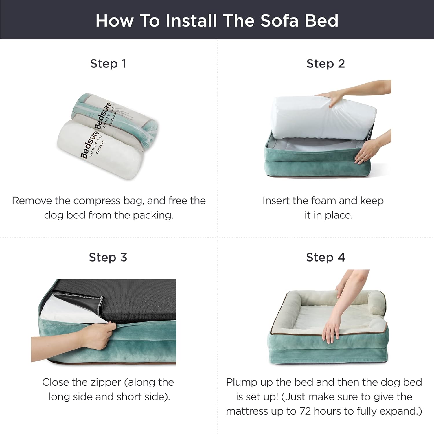 Bedsure Large Orthopedic Dog Bed for Large Dogs - Big Waterproof Dog Bed Medium, Foam Sofa with Removable Washable Cover, Waterproof Lining and Nonskid Bottom Couch, Pet Bed, Washed Blue : Pet Supplies