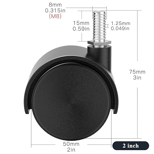 Miniatura 9 de Juego de 4 ruedas de plástico de 1.5 pulgadas, repuesto de ruedas de nailon M8 para muebles, ruedas giratorias de vástago roscado, ruedas pequeñas