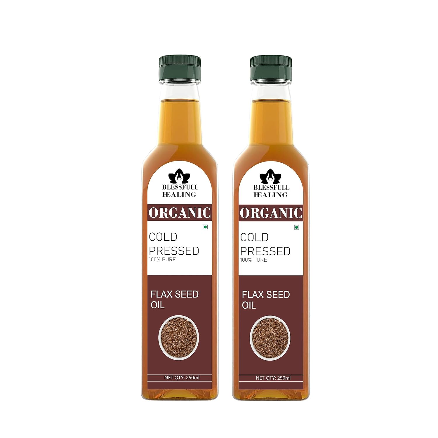 Blessfull Healing Organice Cold Pressed Flax Seed Oil For Healthy Cooking 250 ml / 8.45 fl oz Pack Of 2