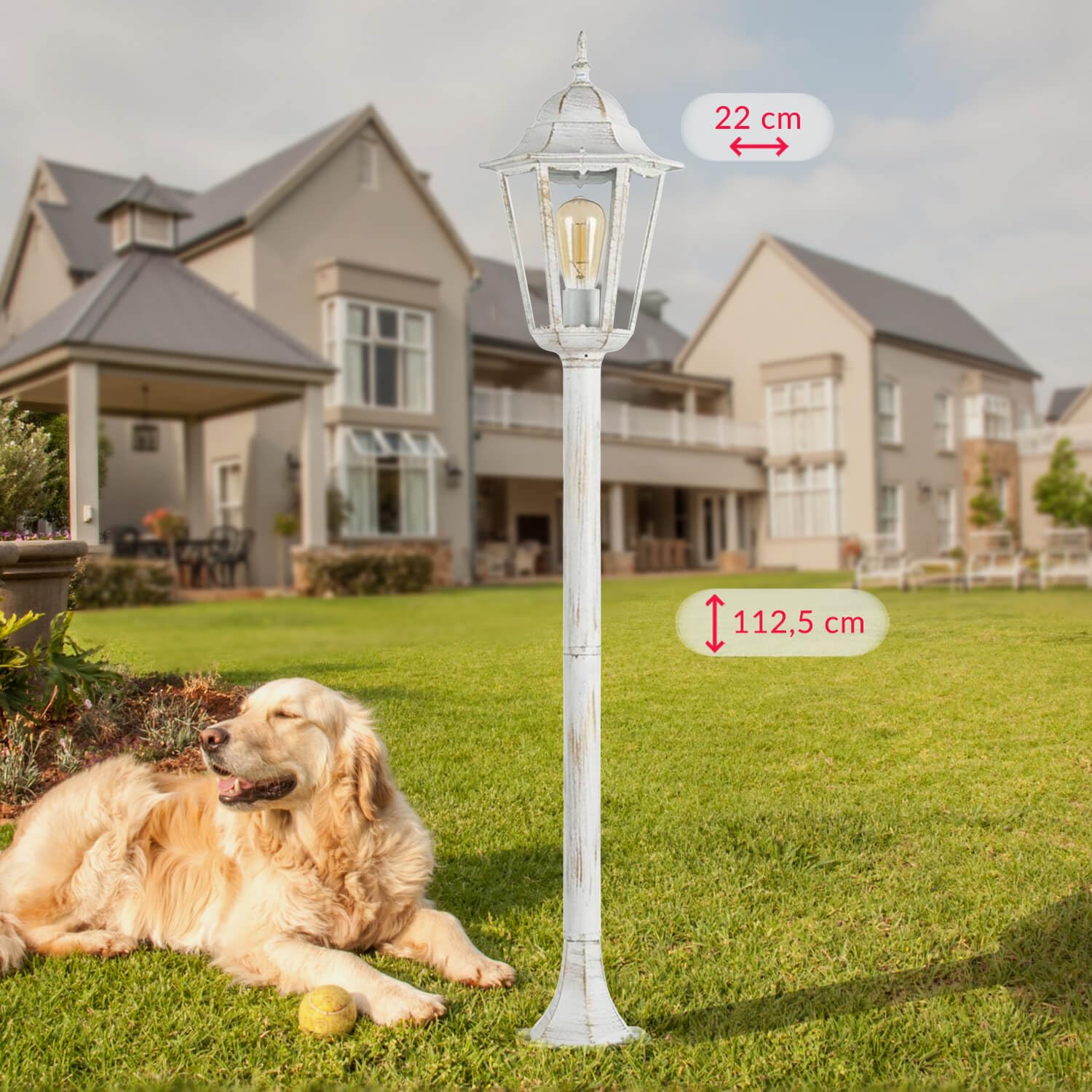 Lampa Ścieżkowa Ogrodowa BRISTOL Biały Metalowy Szklany Klosz 113 cm E27 IP44 Odporna na warunki atmosferyczne Zewnętrzna Lampa Podłogowa Latarnia Uliczna