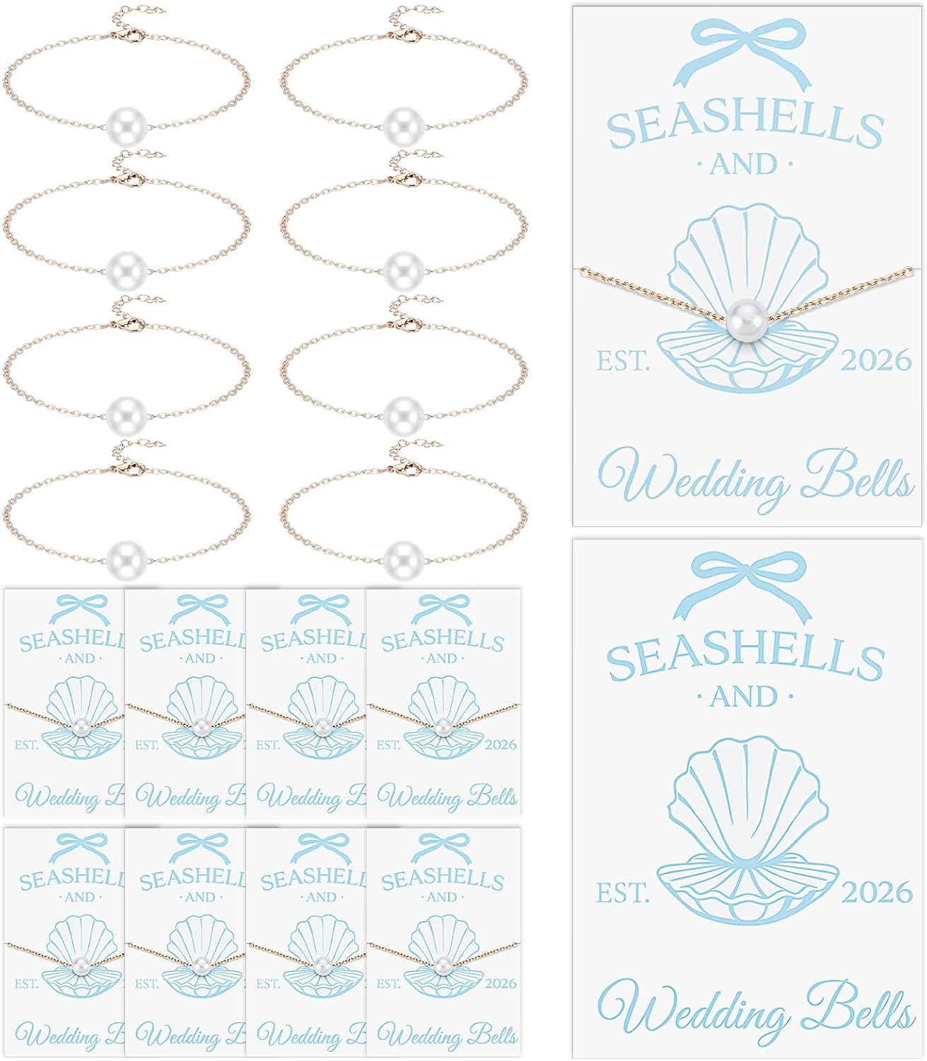 8 Pcs Seashells and Wedding Bells, Last Toast on Coast Bracelet