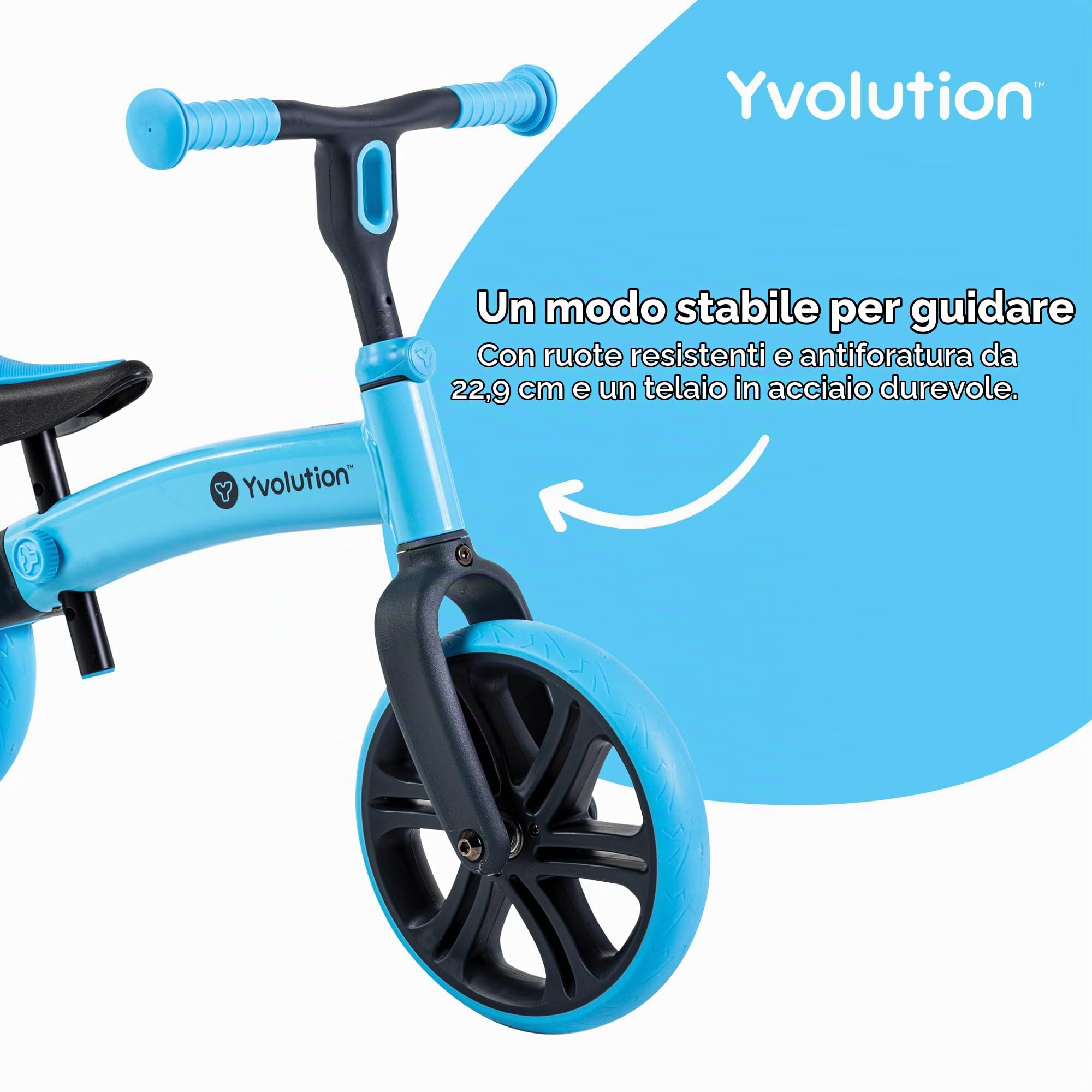 Yvolution Y Velo - Bicicletta senza pedali per bambini, con ruote da 22,9 cm, senza pedale, per apprendimento precoce, con 3 ruote regolabili, regalo per bambini di 18 mesi, 2, 3, 4, 5 anni