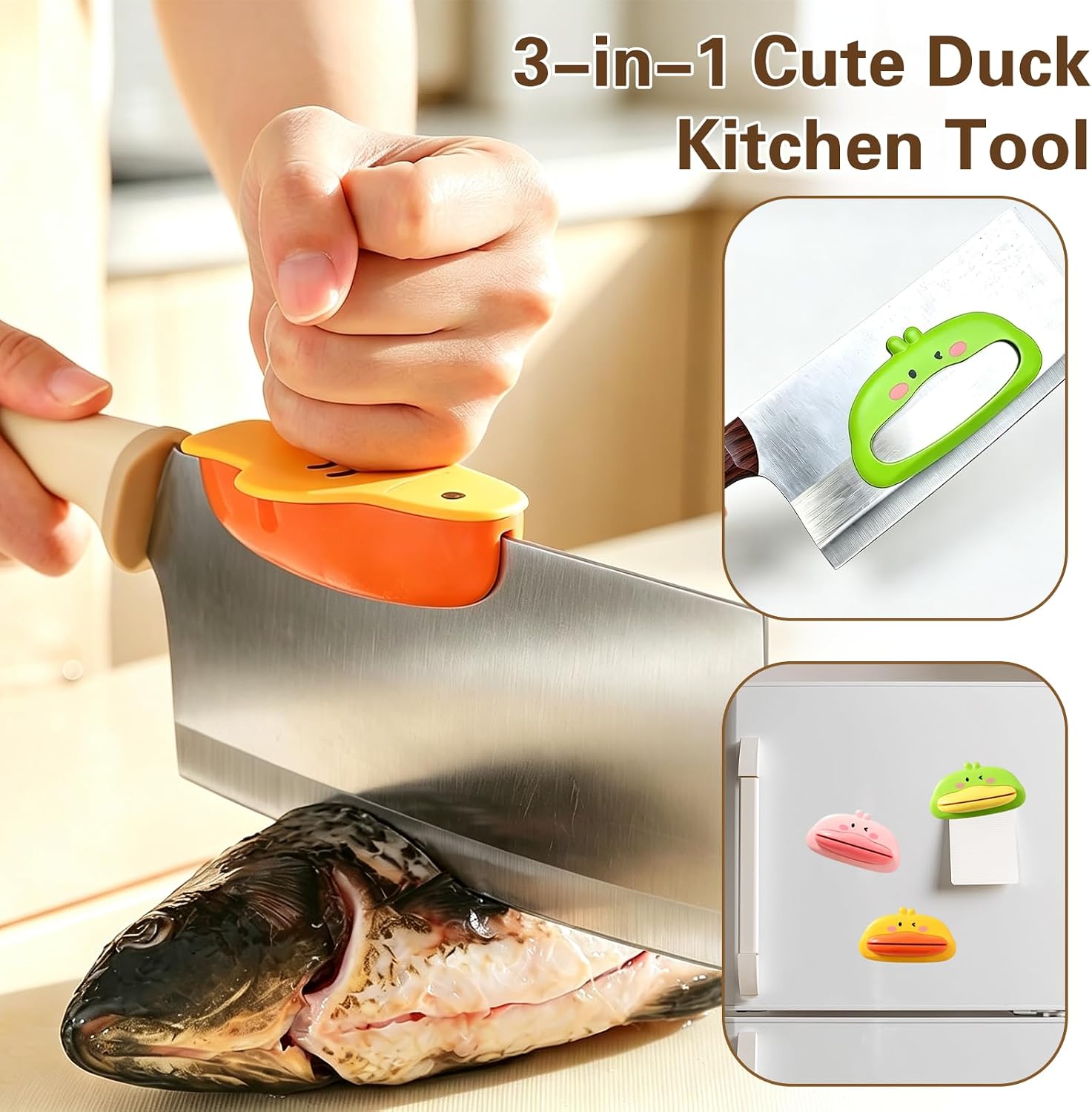 3-in-1 Magnetic Duck Kitchen Tool for Chopping Anti-Stick Slicing(Yellow)