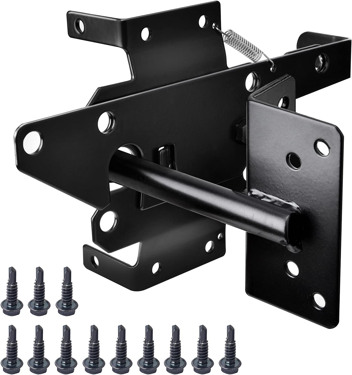 VIGRUE Self-Locking Gate Latch - Heavy Duty Automatic Gate Latch - Fence Gate Lock with Fasteners Hardware for Secure Pool, Yard, Garden, Black