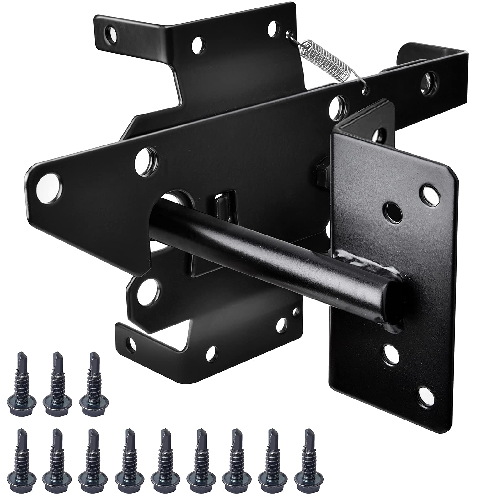 VIGRUE Self-Locking Gate Latch - Heavy Duty Automatic Gate Latch - Fence Gate Lock with Fasteners Hardware for Secure Pool, Yard, Garden, Black