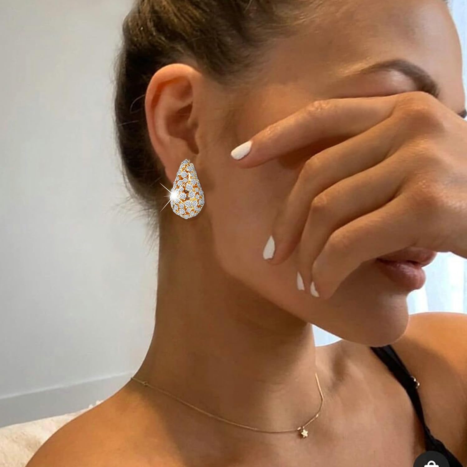 Hollow Rhinestone Chunky Hoop Earrings Gold Crystal Teardrop Earrings for Women Fashion Jewelry for Women Gift - Image 2