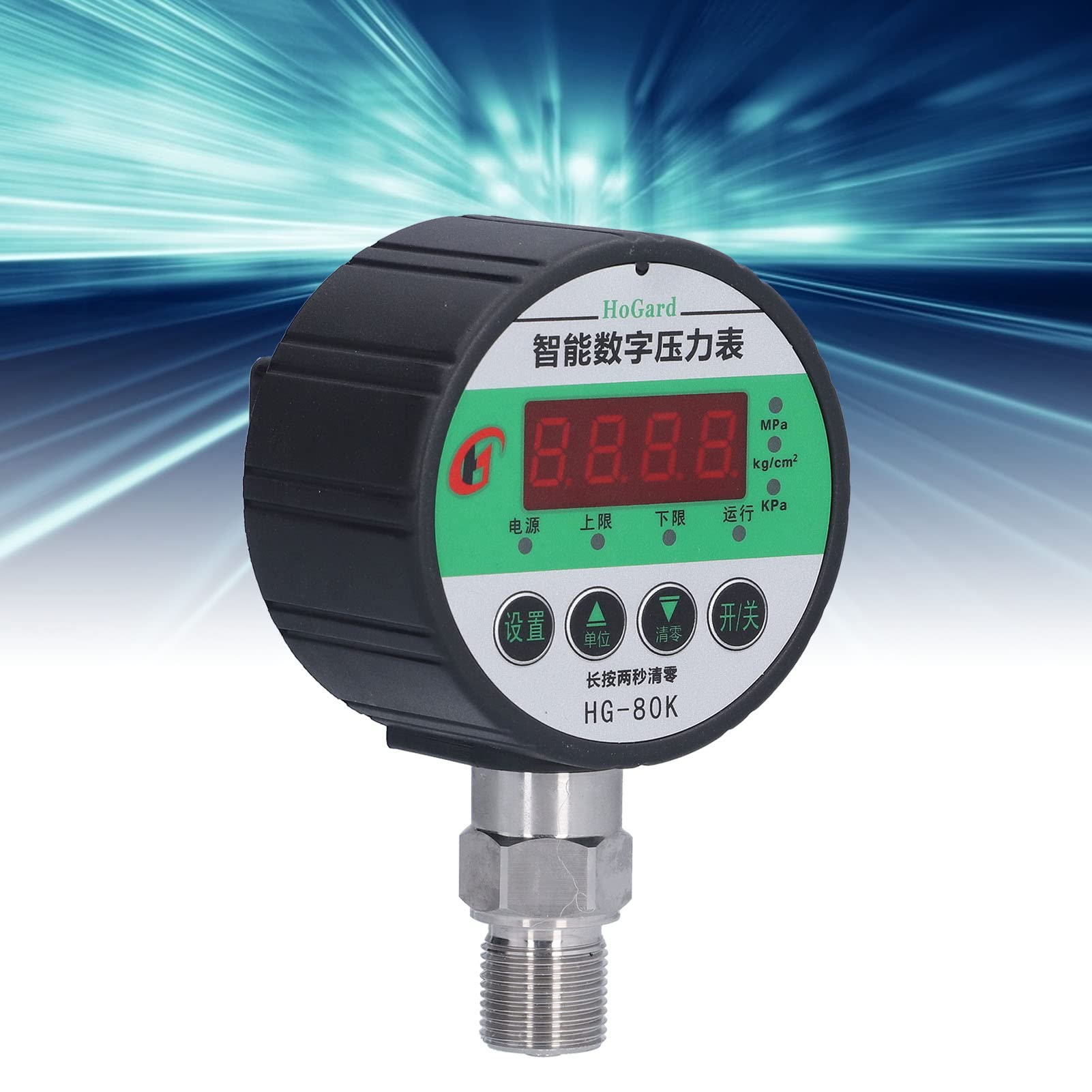 Manómetro digital de presión hidráulica HG-80K, manómetro de presiones de precisión 1.0 con pantalla LCD, acero inoxidable 304