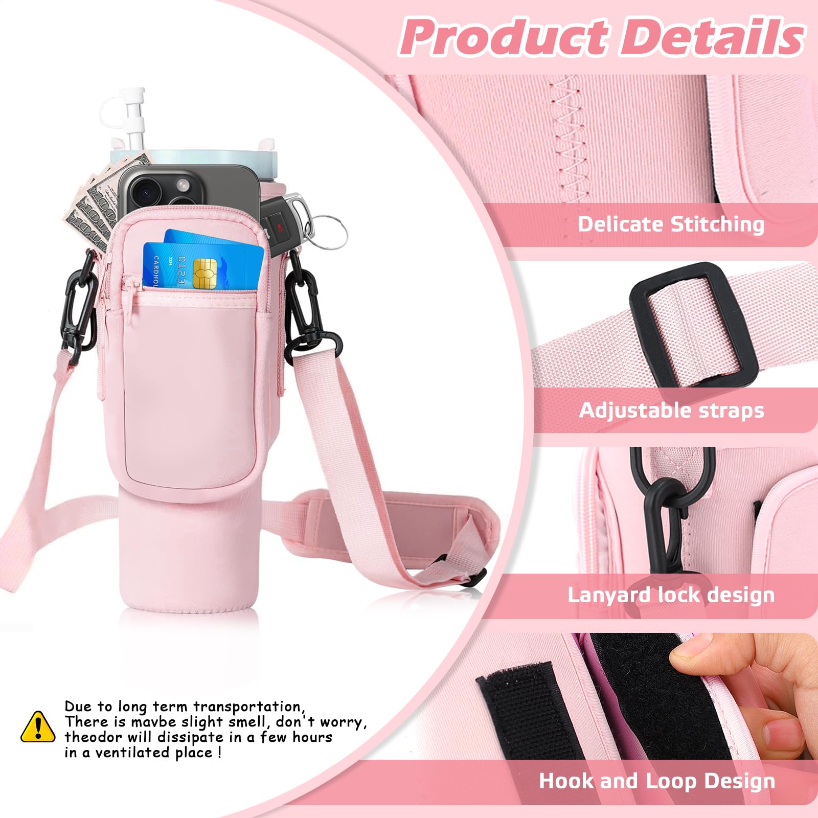 Neoprene Carrier Bag For Stanley 40oz Tumbler - With Phone Pocket & Strap, Insulated Cup Holder