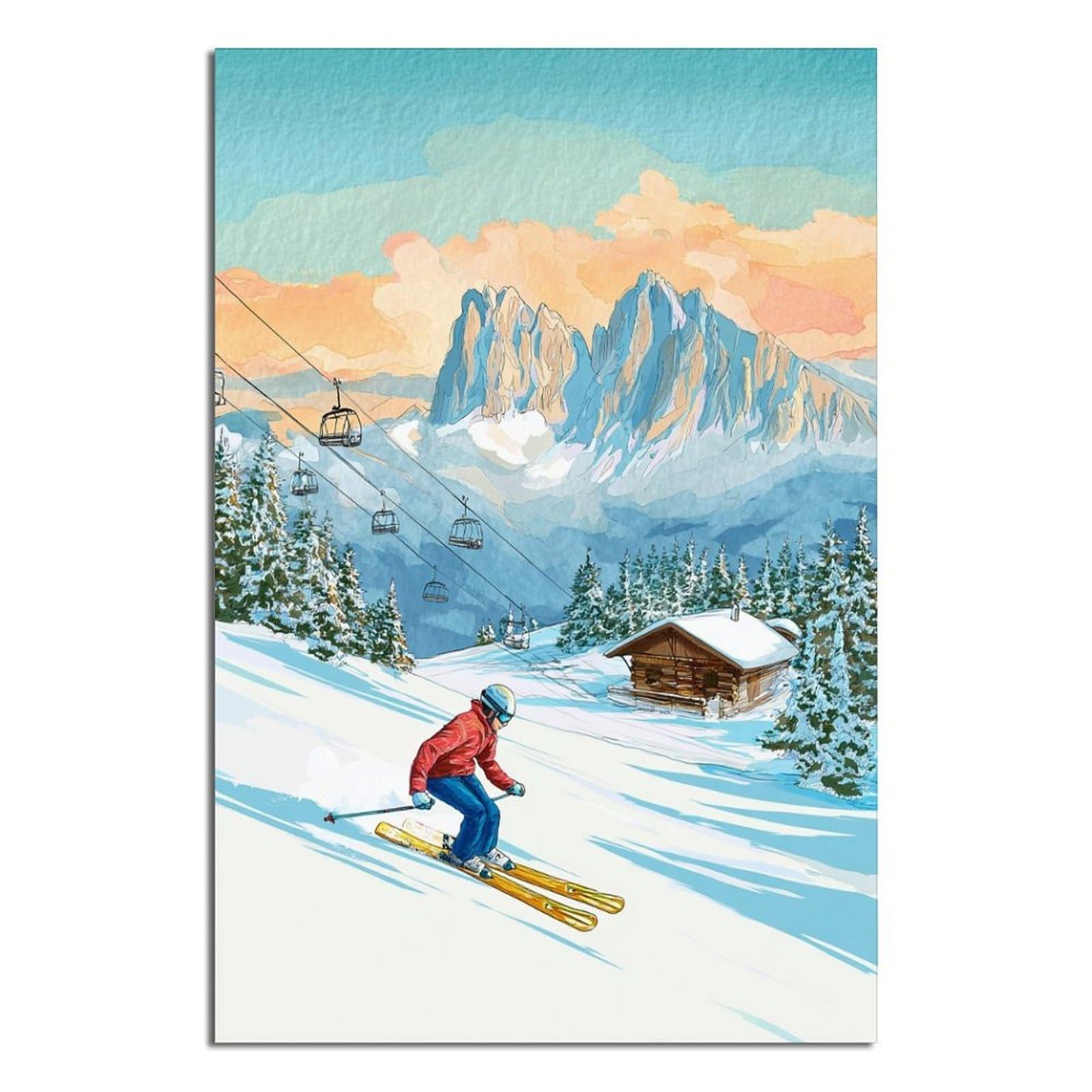 iPuzou Cortina D'Ampezzo Italy Ski Posters 20x30inch(50x75cm) Vintage Watercolor Canvas Art