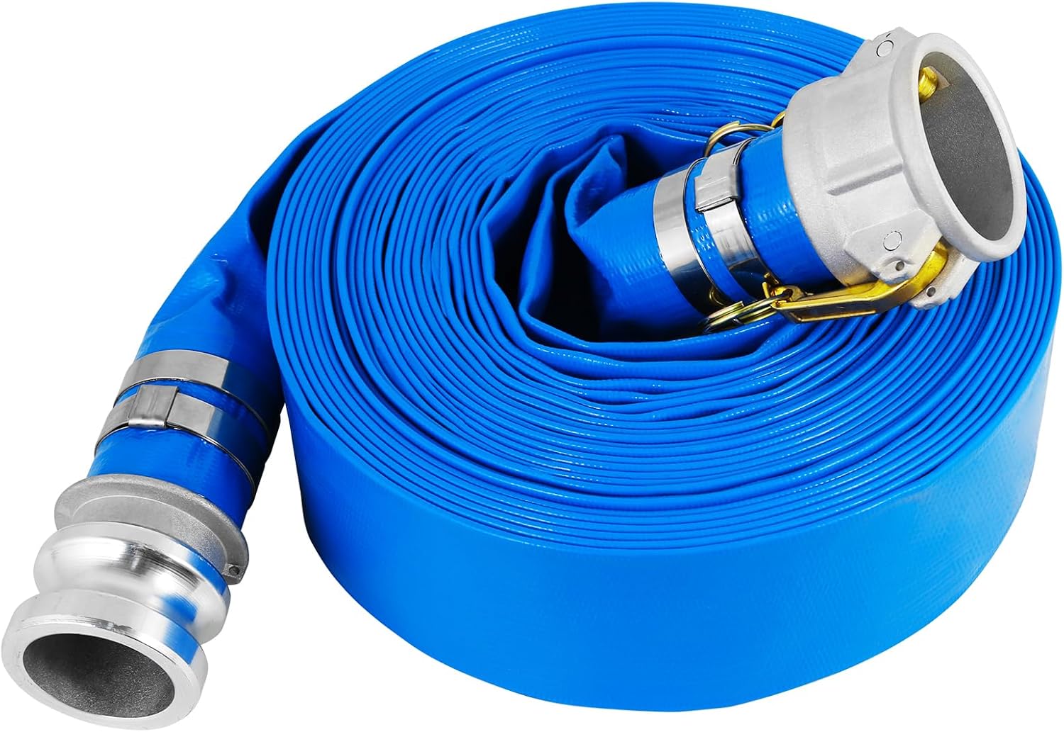 1.5" x 50 Ft Discharge Hose, Heavy Duty PVC Lay Flat Water Backwash Hose,Durable Pool Drain Hose with Aluminum CE Fittings for Water Pump And Filters