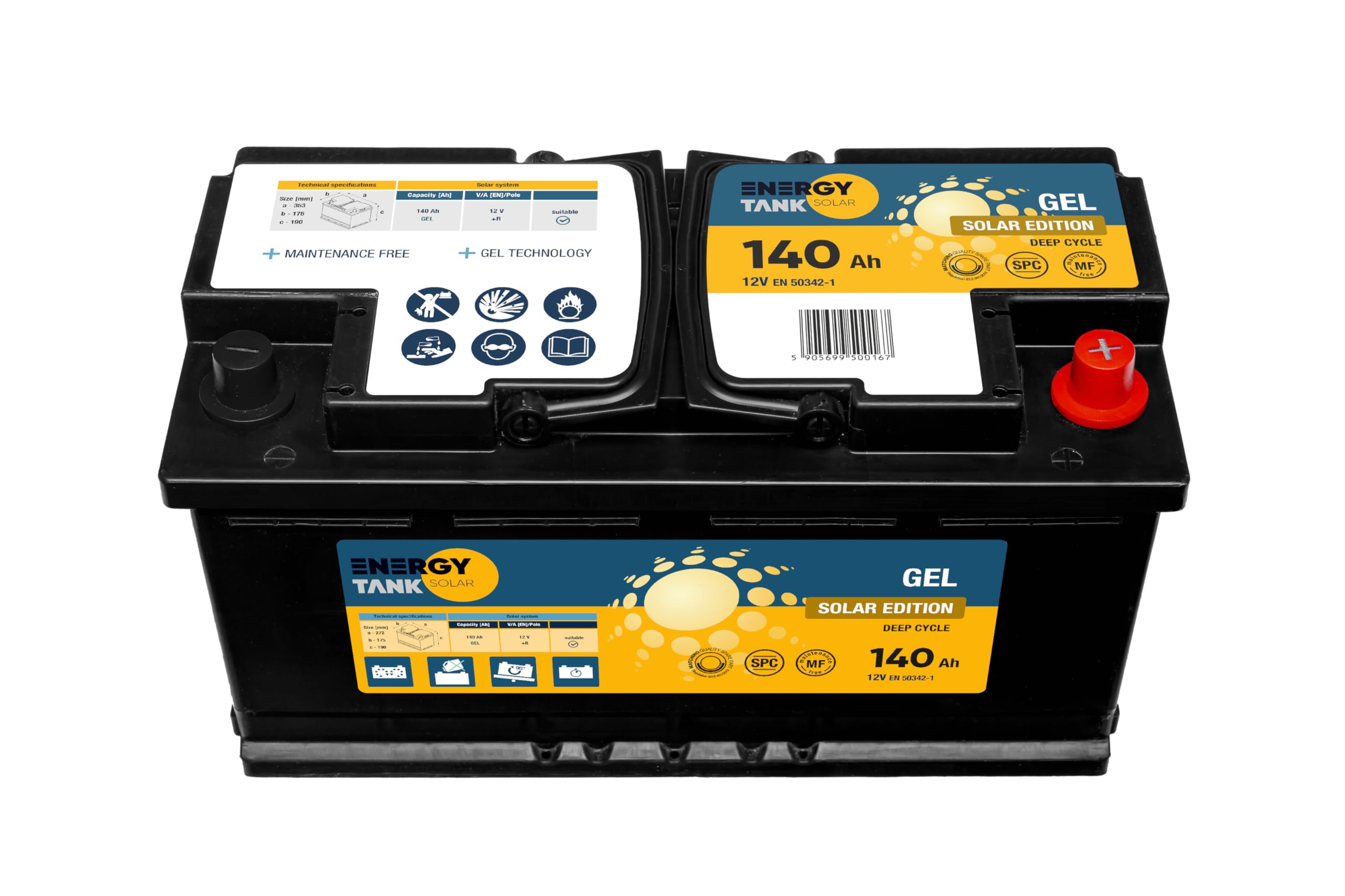 Energy Tank Batterie Solaire 12V 140Ah - Batterie Gel | pour Camping-Car, Caravane et Applications Stationnaires - Résistante aux Vibrations et aux Chocs - Sans Entretien