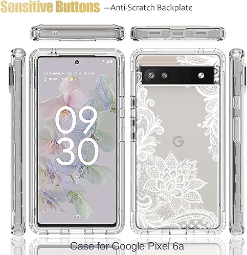 Miniatura 5 de Funda para Pixel 6A, para Google6A GX7AS con protector de pantalla de vidrio templado, cubierta protectora de cuerpo completo con bonito patrón de