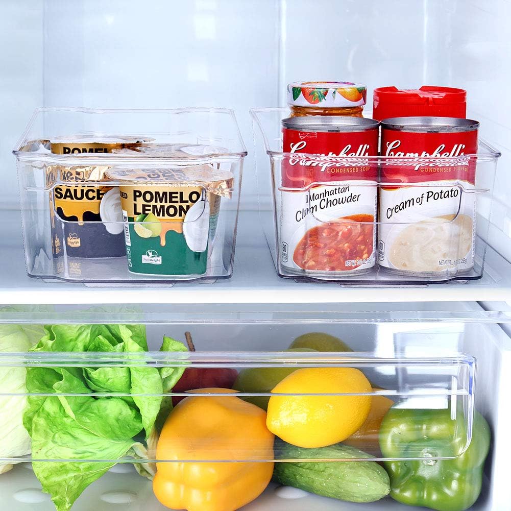EZOWare Set of 6 Clear Stackable Refrigerator Bins, Fridge Freezer Plastic Food Storage Organizer Containers with Handles for Kitchen Pantry Organization - 12.4 x 6.3 x 3.5 inch