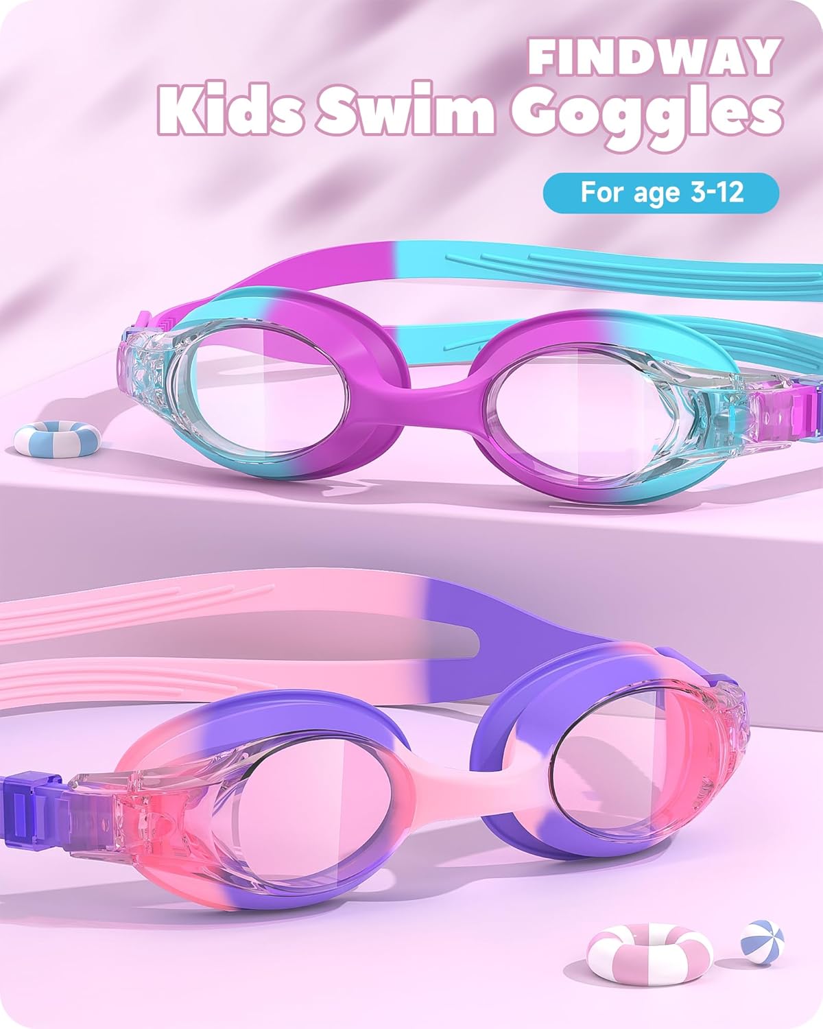 findway Kids Swim Goggles, Kids Swimming Goggles Anti-fog No Leaking Girls Boys for Age 3-12 - Image 2