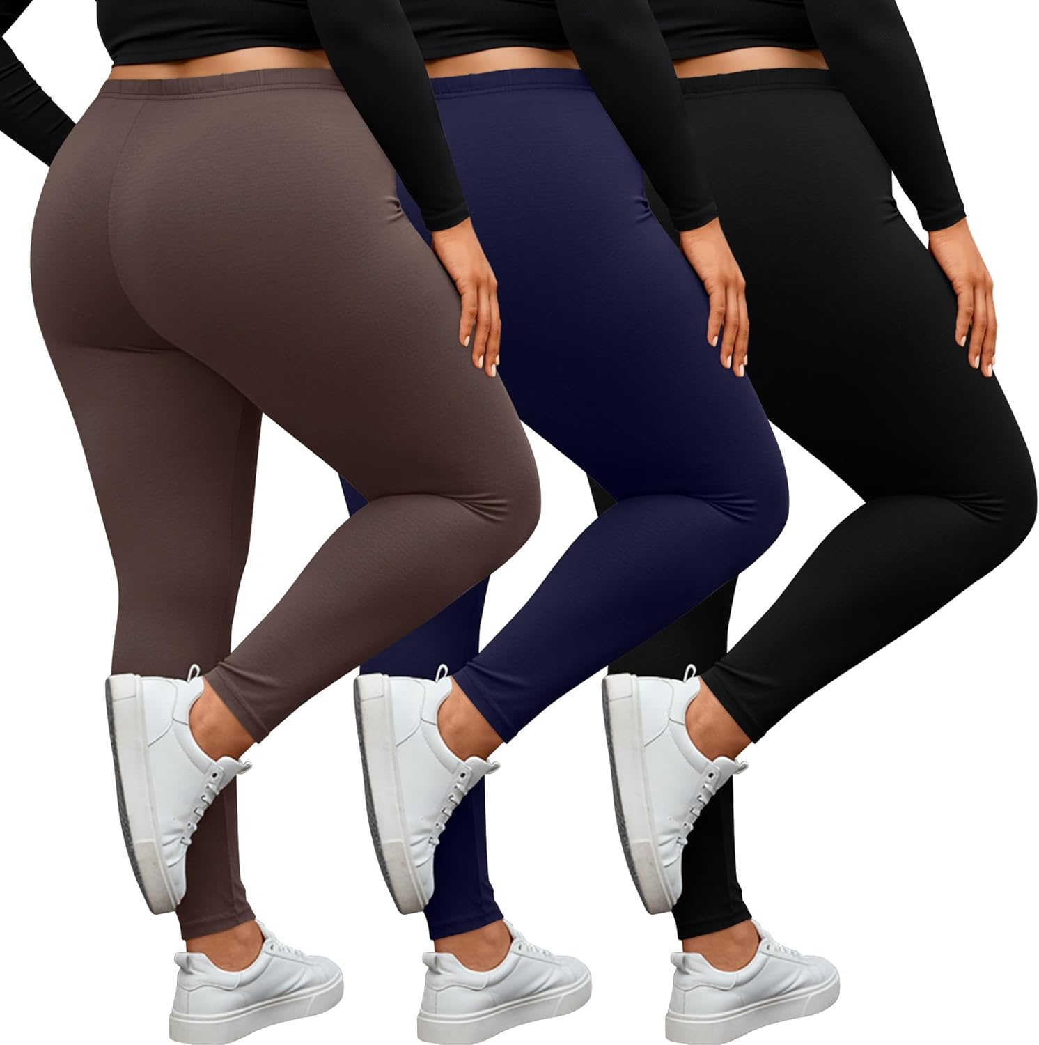 3 Pack Women's Plus Size Leggings High Waisted Stretchy Yoga Pants Workout Running Soft Leggings