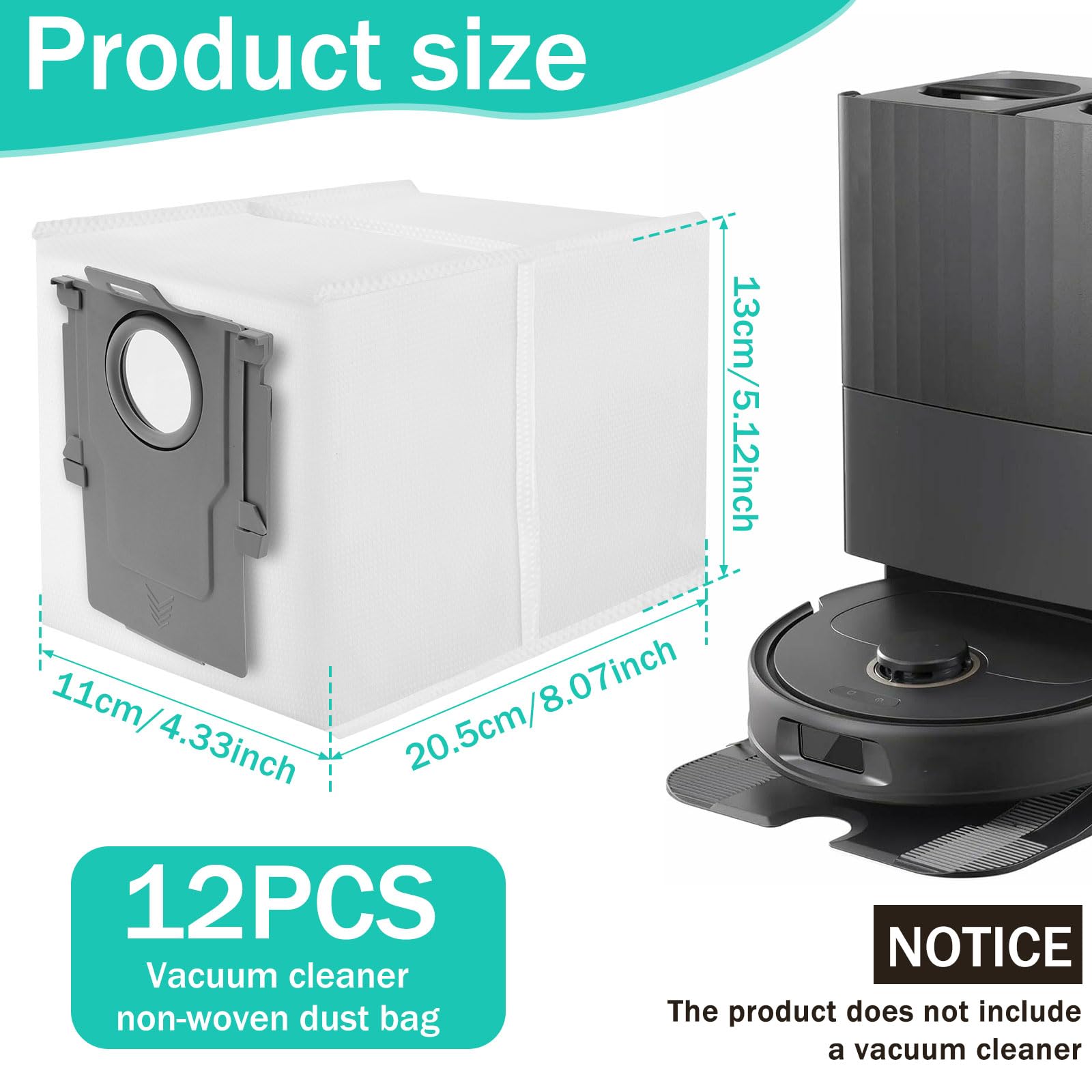 15 pezzi) QRevo S Sacchetti per aspirapolvere per Roborock S8 MaxV Ultra/ S8 Max Ultra/Qrevo Curv/Qrevo S/Qrevo Master/Q Revo/Q Revo Pro/Saros 10R/ Saros 10/ Qrevo Plus Slim Sacchetto per la polvere