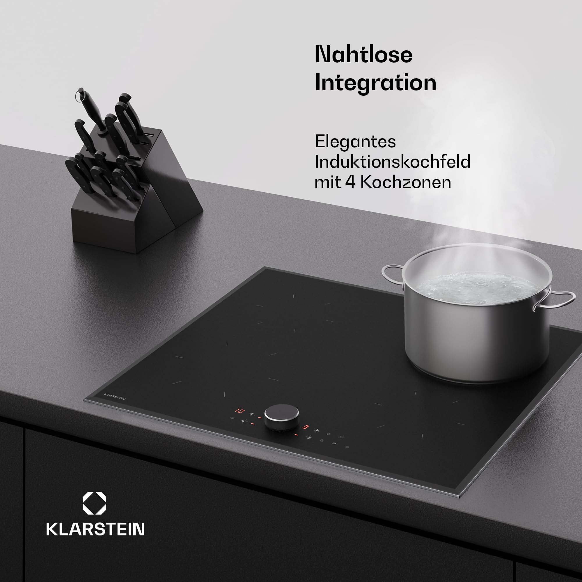 Klarstein Magnichef Induktionskochfeld - 4-Zonen, 8200W Boost, Magnetsteuerung, Timer & Kindersicherung, Restwärmeanzeige, Topferkennung, Aluminiumrahmen, 59cm Kochfeld Induktion