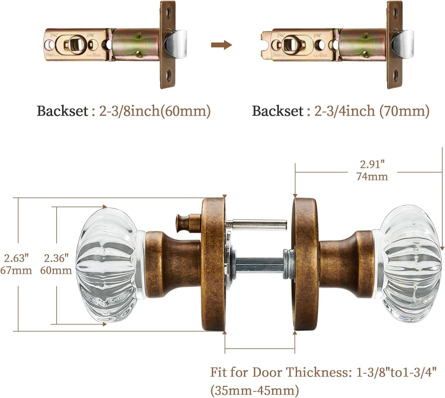 Crystal Door Knob with Lock-Aged Brass Privacy Door Handle Crystal, Glass Interior Door Knob, Vintage Gold Decorative Design - Elegant Door Hardware for Modern Home