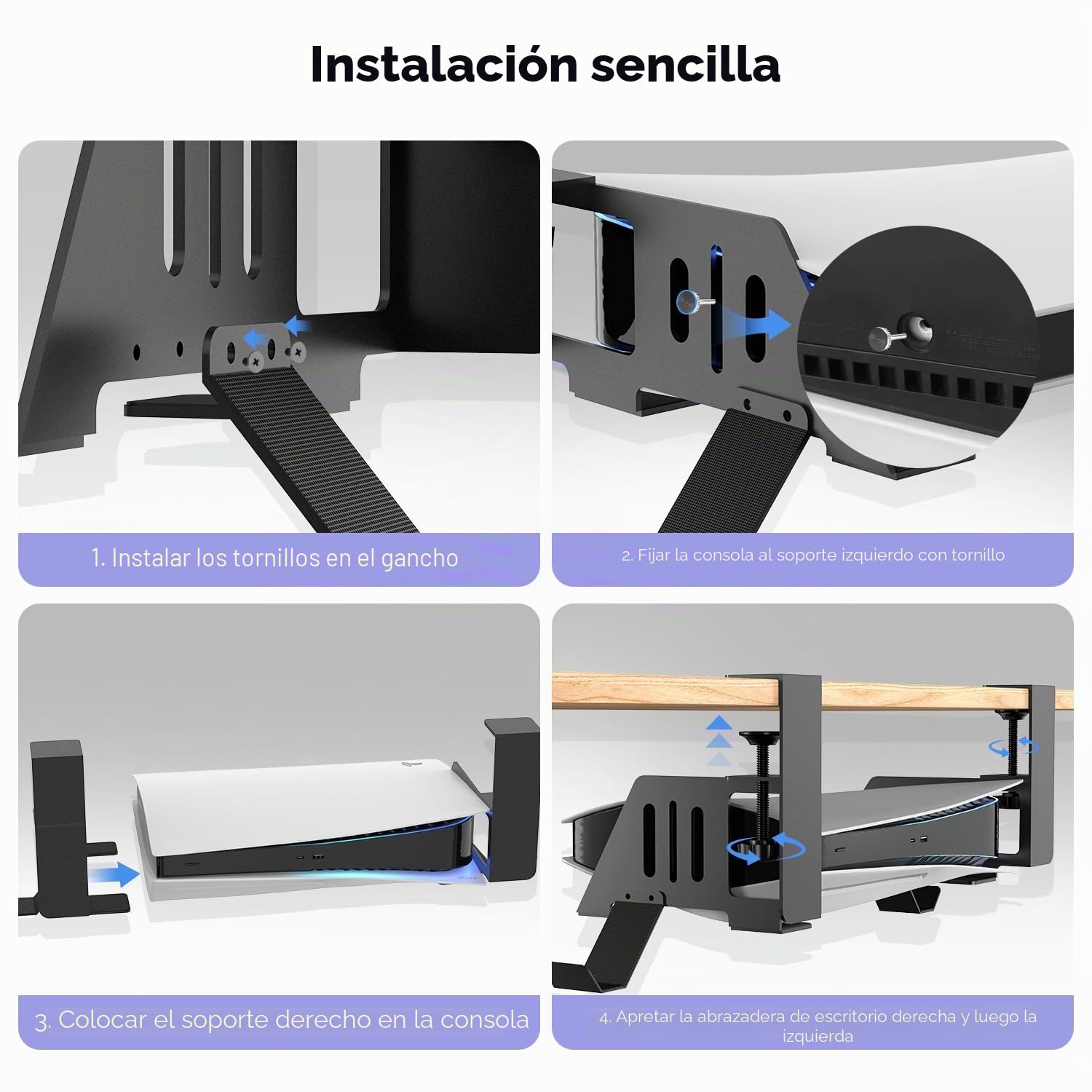 Soporte horizontal ajustable para PS5 con 2 soportes de controlador extraíbles, soporte base PS5 de acero compatible con Playstation 5 Disc y ediciones digitales