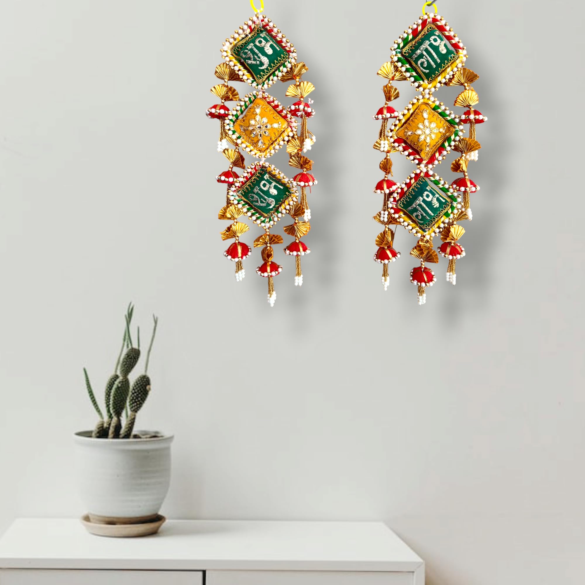 Handmade Heaven's Traditional Hanging Bandarwal for Door Cloth with Thread Work for Home Inauguration Pooja Room| Artificial Latkan for Festival Decoration