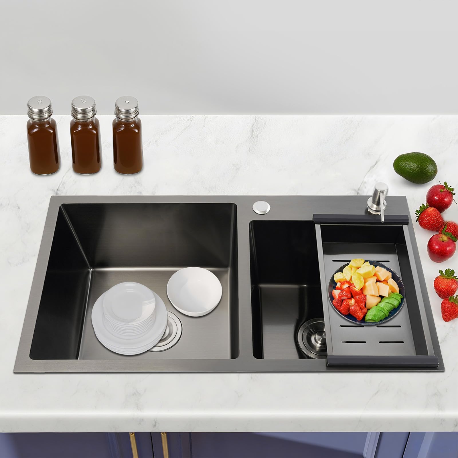 Lavello da cucina in acciaio inox, 784322 cm, doppia vasca