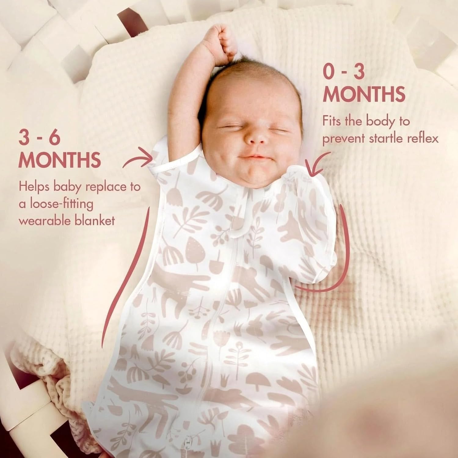 ANYEDDE 2-Pack Baby Swaddle Sleep Bag- Arms Up Swaddle 3-6 Months for Baby Girl, Newborn Sleep Bag with Cuff Removable & 2-Way Zipper Design, Pink Bunny