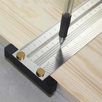 Woodworking Scriber T-Square Ruler Stainless Steel Woodworking T Square Ruler for Marking Measuring Scribing Tool with Mechanical Pencil 16 Inches