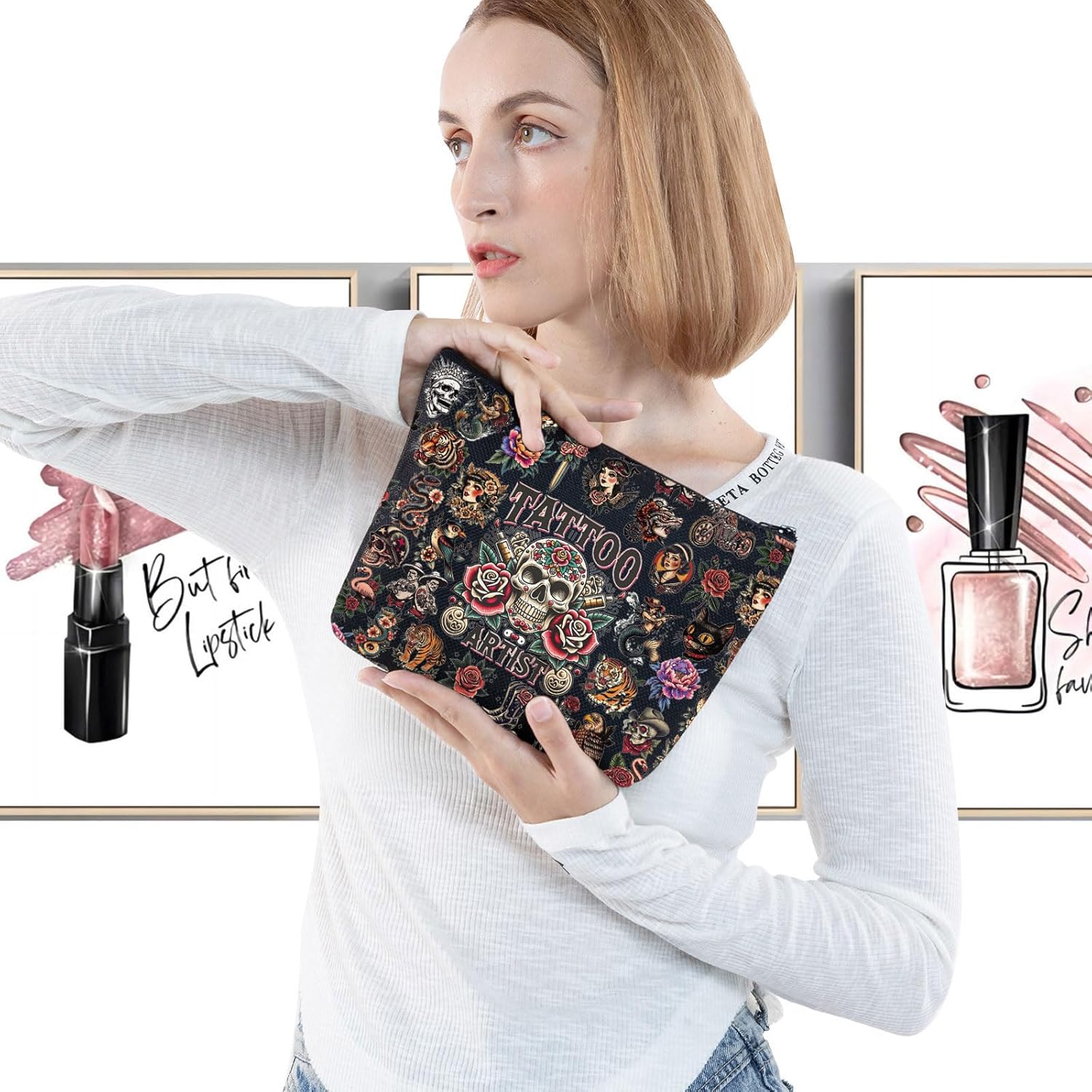 LEVLO Tattoo Artist Cosmetic Makeup Bag Tattoo Lover Gifts Tattoo Zipper Pouch Bag Tattooing Gift For Tattoo Artists (Tattoo Artist) - Image 3