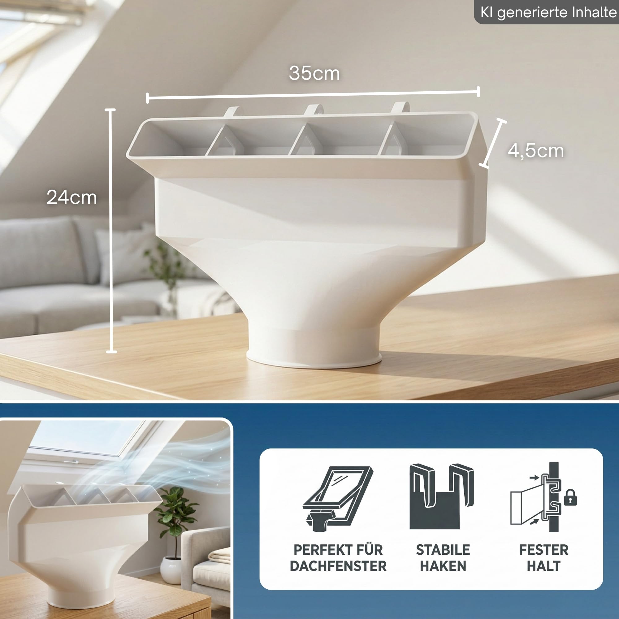 Ø150mm Fenster Adapter Klima Abluft extra breit und flach – Reduzierstück auf schmale Öffnung - Passend für mobile Klimaanlagen passend für Velux Roto Fakro