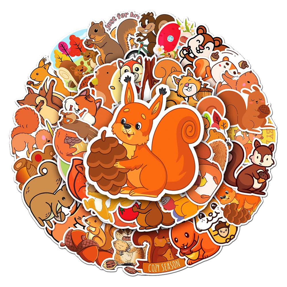 Qaxrocyn Squirrel Lovely Vinyl Stickers, 50 Pcs Waterproof Animal Decals For Laptops, Scrapbooking, Notebooks, Water Bottles, Suitcases, Phones & Diy Decor