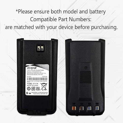Miniatura 4 de elxjar Paquete de 2 baterías de iones de litio de 7.4V 2000mAh compatible con Hytera HYT TC-610 TC-620 TC-618 TC-626 TC-610S BL2001 BL1204