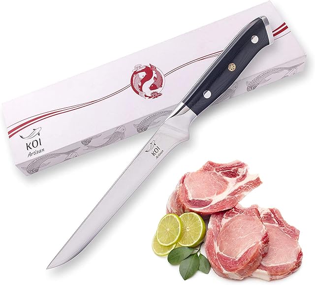 KOI ARTISAN Boning Knife - 6 Inches Blade Japanese Knife - Fish Filleting Knife Deboning Fish and Meat- Damascus VG10 Super Steel - Military Grade G10 Handle