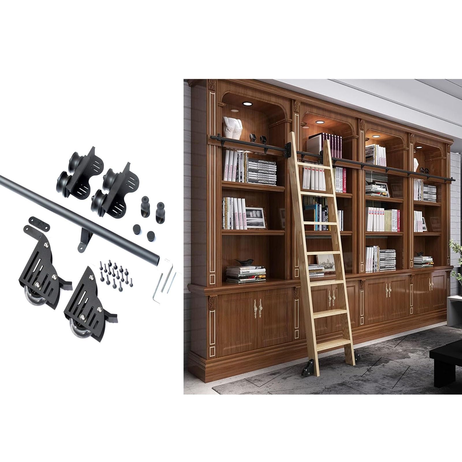 Quincaillerie échelle bibliothèque coulissante pour optimiser l'espace du salon