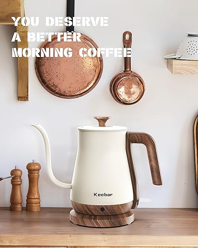 Miniatura 6 de Hervidor eléctrico de cuello de cisne, color beige, hervidor de té eléctrico de 1000 W, acero inoxidable, tetera para café, mango de acabado de