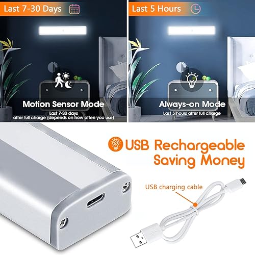 Miniatura 2 de Paquete de 3 luces de armario con sensor de movimiento, 10 LED adhesivas en cualquier lugar, magnéticas, portátiles, inalámbricas, para debajo del