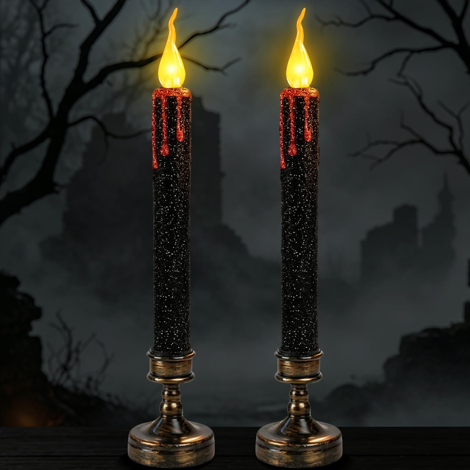 LQTSLFM 2 Piezas Velas LED Halloween 24.5cm Velas Halloween Sin Llama Gotean