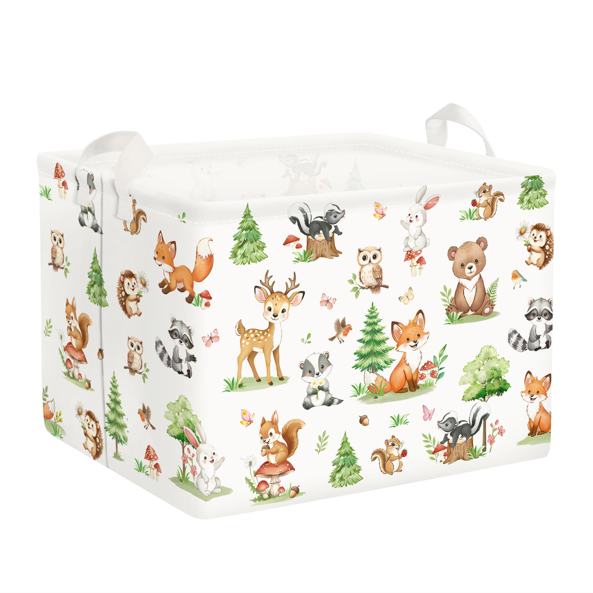 Clastyle Woodland Animals Laundry Hamper Leaf Book Storage Basket for Bathroom Parent Storage Box to Organize Toy Clothes, Pine Tree, 40x30x30 cm