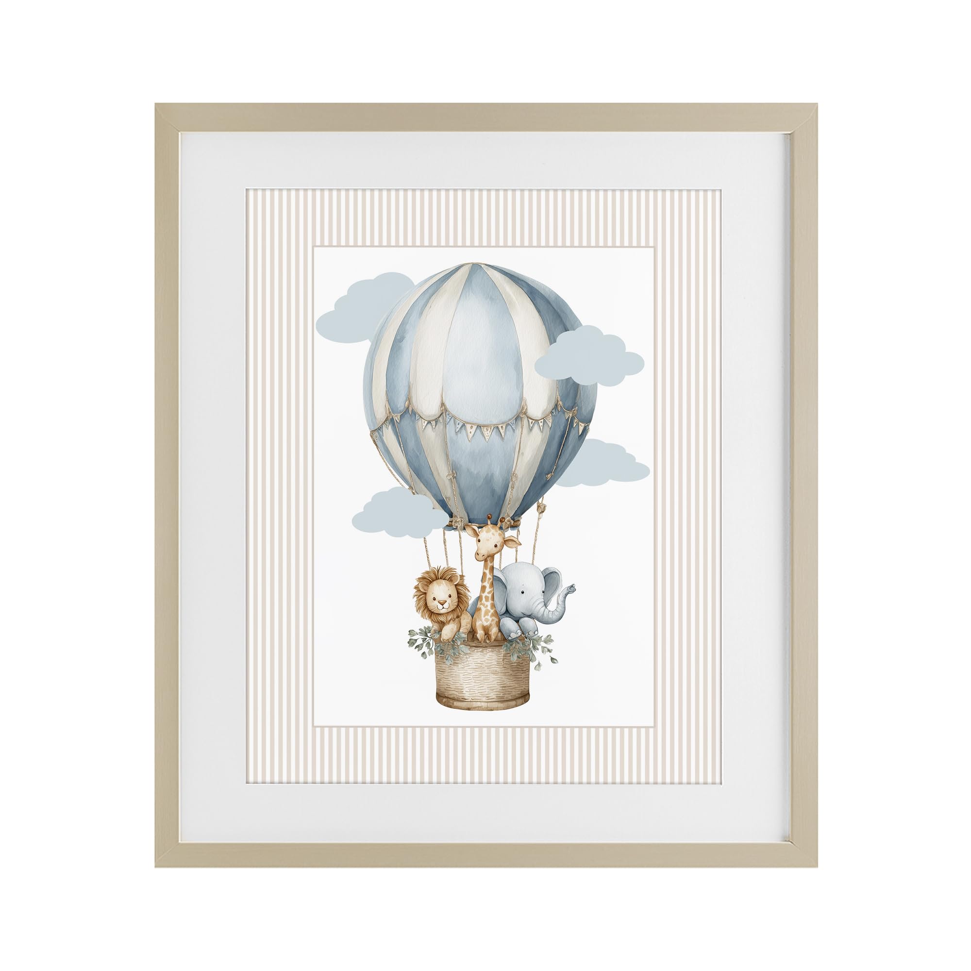 Whimsical Hot Air Balloon Safari, 17 x 21 Inch Framed Print Under Glass