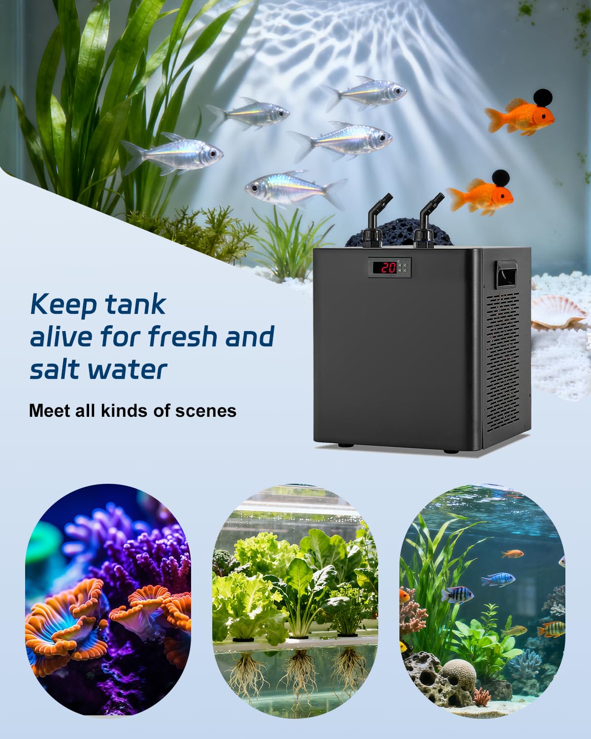 BAOSHISHAN Aquarium Wasserkühler, 300 Liter, Wasserkühler für Süß-/Salzwasser-Aquarien