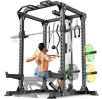 XGSW XINGESIWR Power Cage Multi-Function Power Rack with Cable Crossover System,1800 LBS Capacity Squat Rack with Weight Bench,for Home Gym