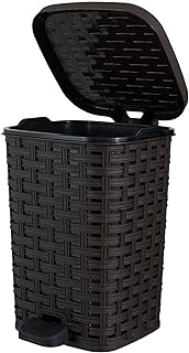 Superio Mini Trash Can with Foot Pedal Small Outdoor Garbage Can with Lid, 1.5 Gallon Plastic Waste Basket for Bathroom, Bedroom, Kitchen, Office, Patio (Wicker Brown 6 QT.)