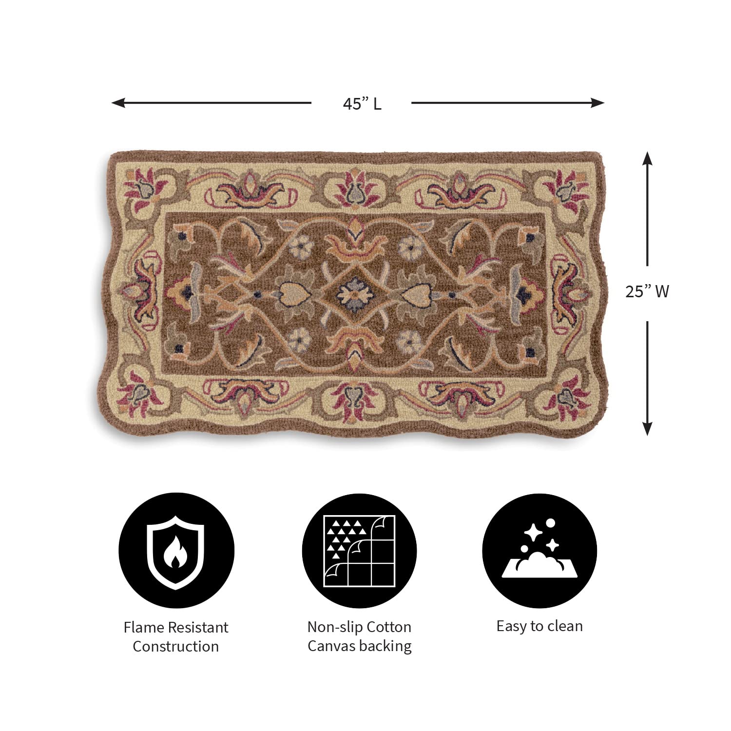 Plow and Hearth Hand-Tufted Fire Resistant Scalloped Wool McLean Hearth Rug | Rectangle | Durable | High-Traffic | ¾ Pile | 25