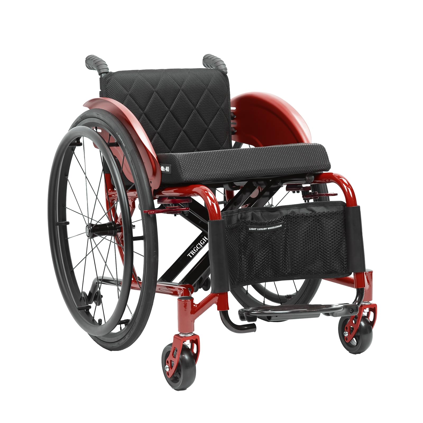 Carrozzina Pieghevole Autospinta, Alluminio, Sedia a Rotelle Stretta, Leggera, Pedane Pieghevoli, per disabili(42cm/16.5in Seat,Red)