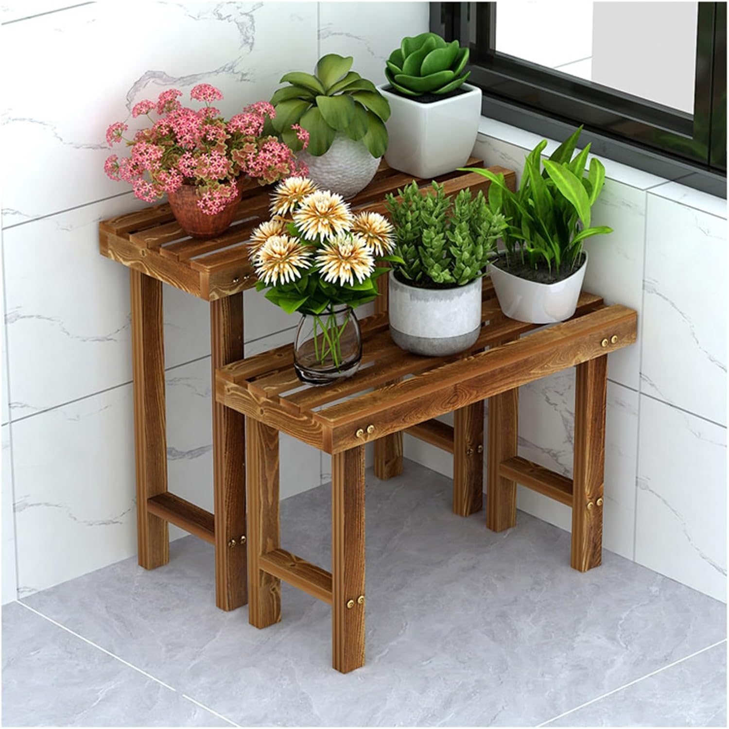 plant-racks Wooden Plant Stand, Flower Shelf, Freestanding Pot Holder Rack For Indoor Outdoor, For Living Room, Bedroom, Garden, Patio, Balcony, Office(120*25*25cm)