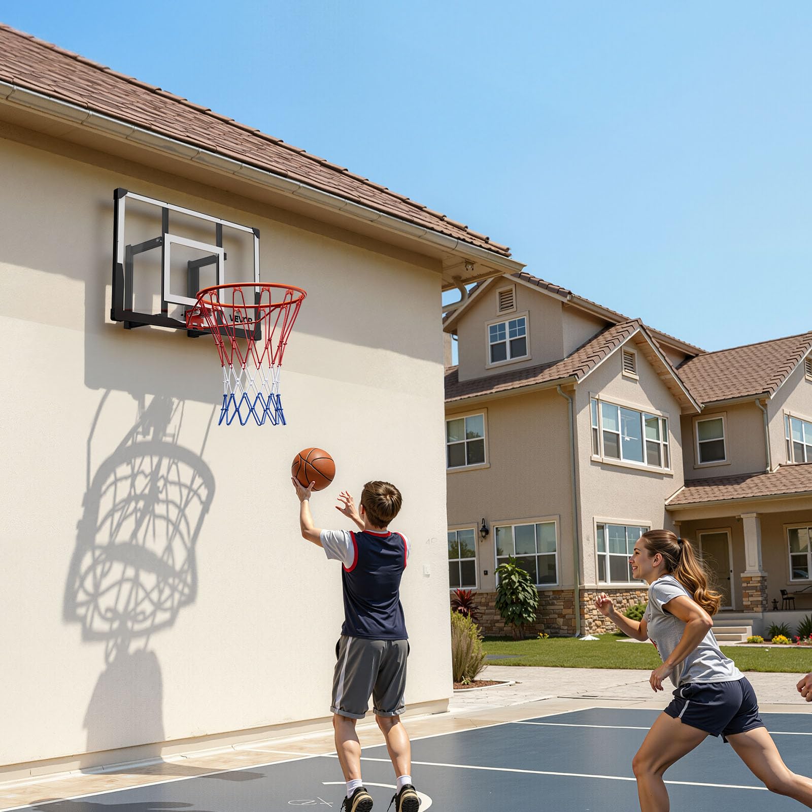 VEVOR Canestro Basket Esterno Interno con Tabellone in PC da 1117,6 mm e Tabellone con Spessore di 2 mm, Rete in Nylon Intrecciato Spesso, Canestro da Basket Peso di 10 kg Professionale e Divertente