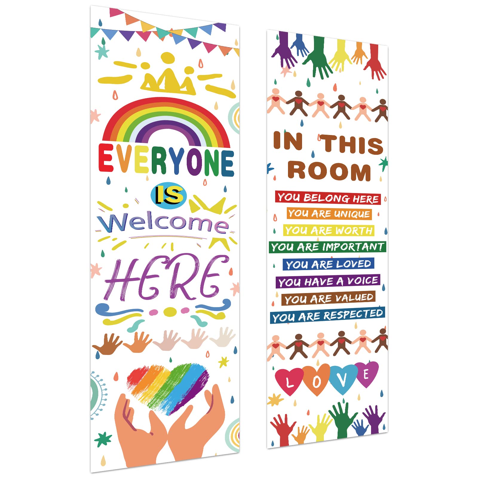 2 Pcs Classroom Welcome Sign Rainbow Classroom Decoration Everyone Is Welcome Banner for Door Bulletin Board Kindergarten Pre School Elementary &
