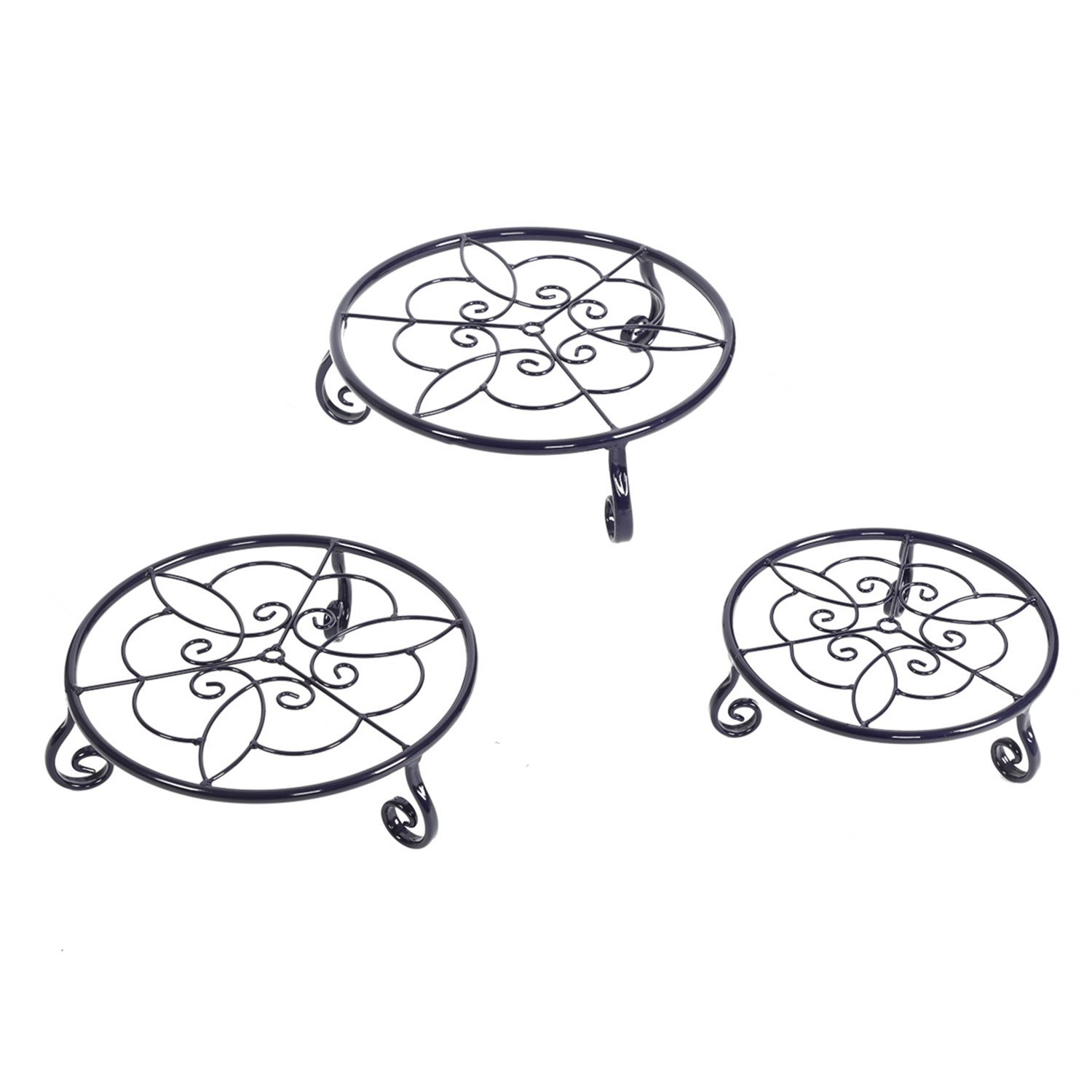 CEDAR HOME Metal Plant Stand Flower Pot Holder Garden Bucket Frame Succulent Container Rack for Indoor or Outdoor Balcony Patio, 3 Set, Navy